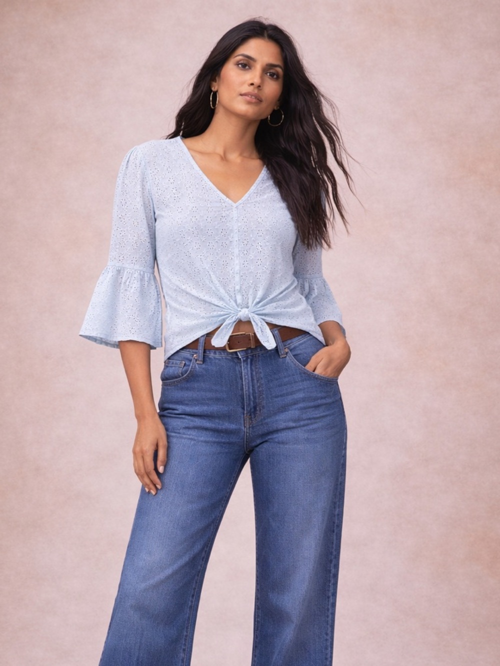 #71 🌷Light Blue Eyelet Tie Front Blouse | Crop Top | Size S